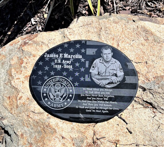 Custom Design Military Soldier Stone Memorial, Veteran Memorial,Personalized Garden Memorial, Original Artwork Translated on Stone Engraving