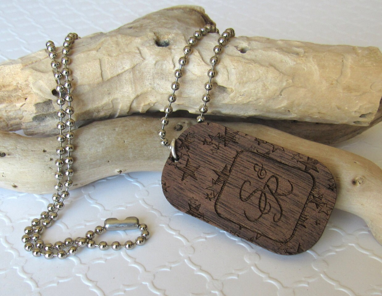 Mens or Womens Dog Tag Necklace Personalized Wood Dog Tag Etsy