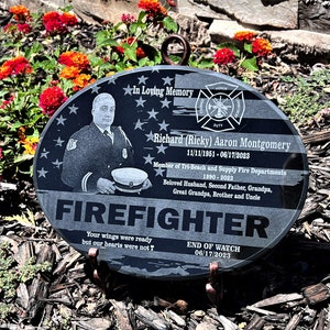 Firefighter End of Watch Custom Designed Memorial, Custom Designed Memorial Stones, Firehouse Memorial, Laser Engraved Solid Marble Stone