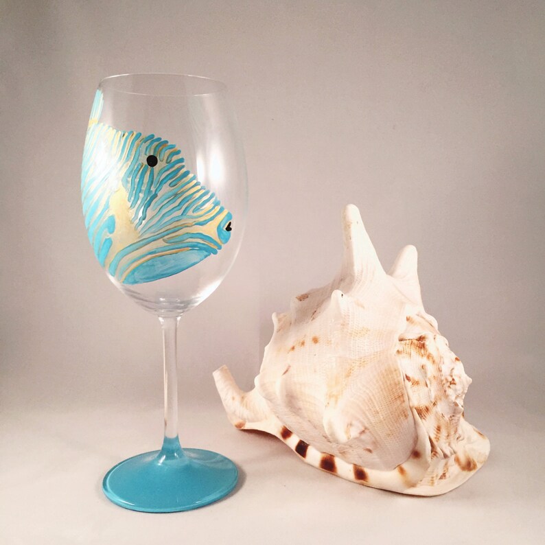 Tropical Fish Hand Painted Set of 4 Stemmed Wine Glasses Etsy