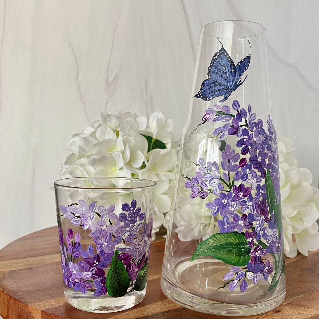 Lilac Bedside Carafe Set With Tumbler, Water Carafe 2 Piece Set, Lilac  Butterfly Hand Painted Nightstand Desk Carafe - Etsy Israel