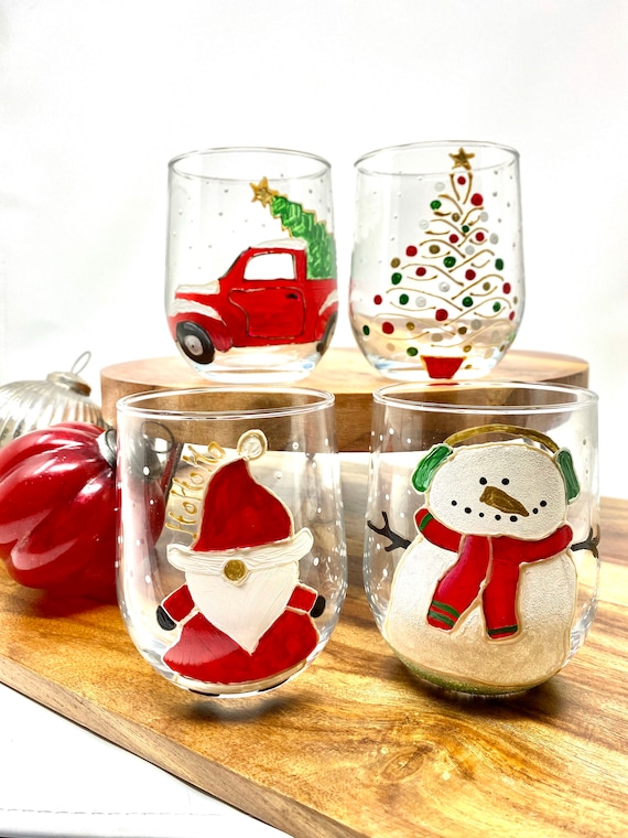 Christmas Tree Set of 4 Wine Glasses