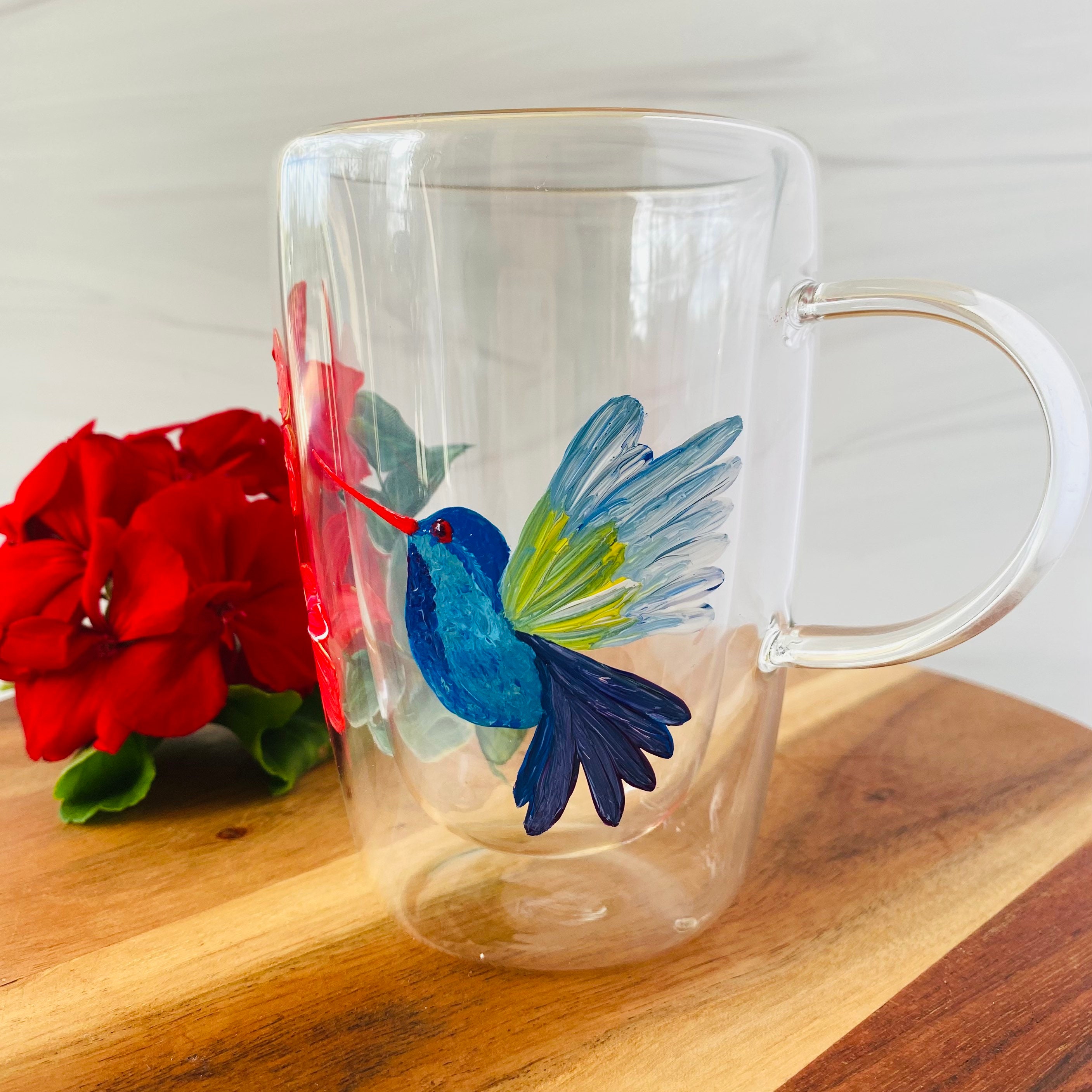 Hummingbird Mug Double-wall Glass Coffee Mug Hand Painted | Etsy