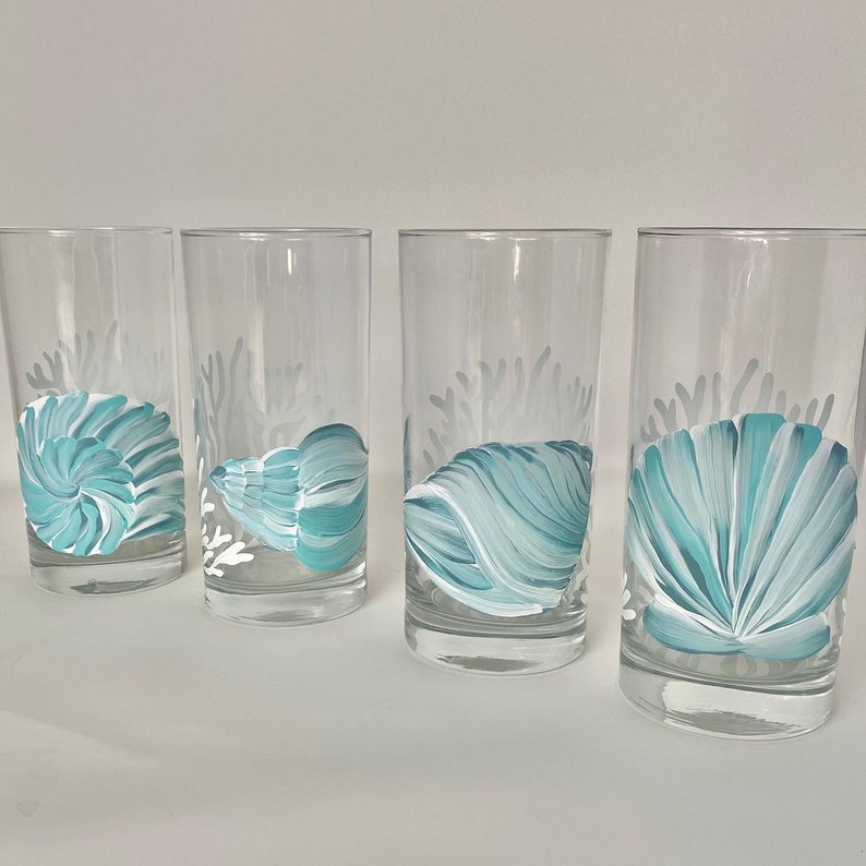 Shells Stemless GlassesHand Painted Wine Glasses Beach Etsy