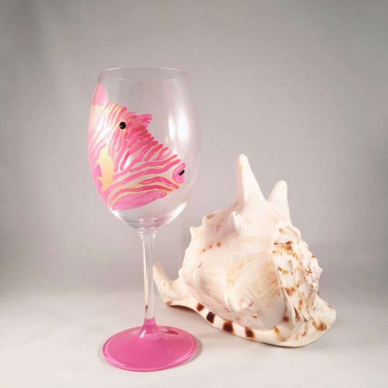 Tropical Fish Hand Painted Set of 4 Stemmed Wine Glasses Etsy