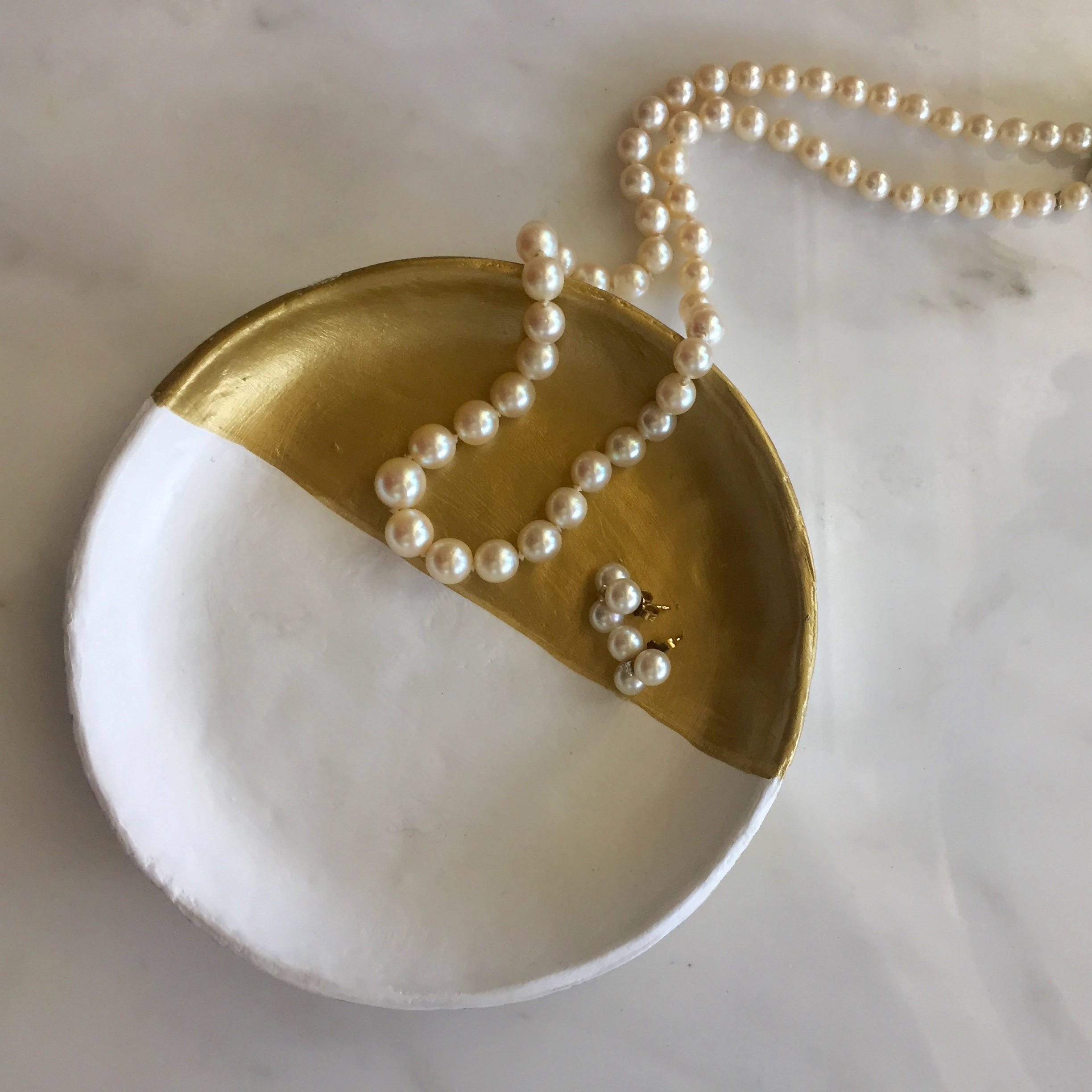 White & Gold Ring DishClay Trinket DishJewelry TrayOffice Etsy