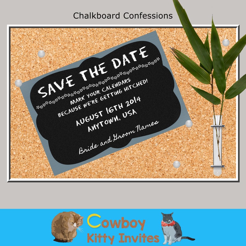 Chalkboard Confessions Shabby Chic Custom Design Save the Date; Rustic Burlap Chalkboard and Wood Wedding; Print at Home; Invite and RSVP