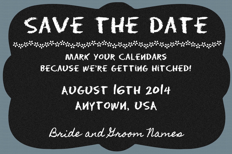 Chalkboard Confessions Shabby Chic Custom Design Save the Date; Rustic Burlap Chalkboard and Wood Wedding; Print at Home; Invite and RSVP