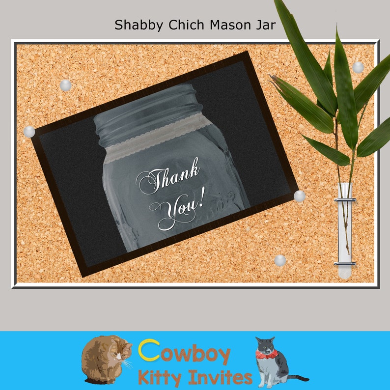 and More; Print at Home Birthdays Shabby Chic Mason Jar Thank You Card; Rustic Burlap Chalkboard and Woodgrain Looks for Weddings,Showers
