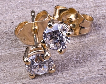 Pendientes de botón de diamantes de 14 quilates, oro macizo, talla redonda VVS, 0,50 ct en total, cultivados en laboratorio, 4 mm, regalo de aniversario para ella - Diseño solitario con cierre a presión