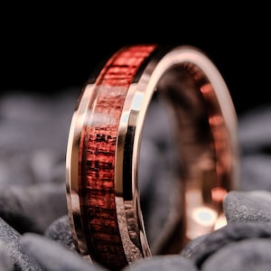 Rose Gold Tungsten Band with Koa Wood Finish - Men&#39;s Wedding Ring - 6mm Personalized Ring