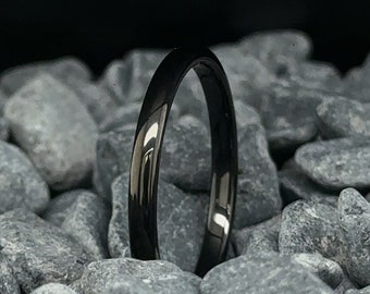 2mm Polished Black Tungsten Wedding Band - Unisex Tungsten Ring