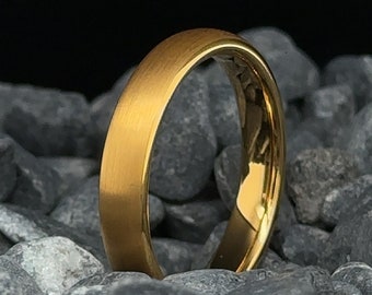 4mm Brushed Yellow Gold Tungsten Wedding Band - Men's and Women's Tungsten Ring