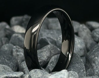 4mm Polished Black Tungsten Wedding Band - Unisex Tungsten Ring