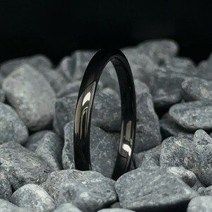 2mm Polished Black Tungsten Wedding Band - Unisex Tungsten Ring