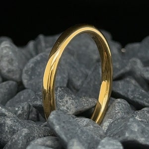 2mm Polished Gold Tungsten Wedding Band - Men's and Women's Tungsten Ring - Anniversary Gift
