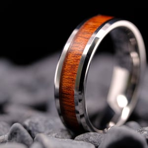 Tungsten Wedding Band - Koa Wood Inlay - 6mm Men's Wedding Band - Nature Wedding Ring - Anniversary Gift - Custom Engraved Ring