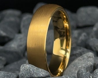 6mm Brushed Yellow Gold Tungsten Wedding Band - Men's and Women's Tungsten Ring