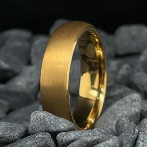 6mm Brushed Yellow Gold Tungsten Wedding Band - Men's and Women's Tungsten Ring
