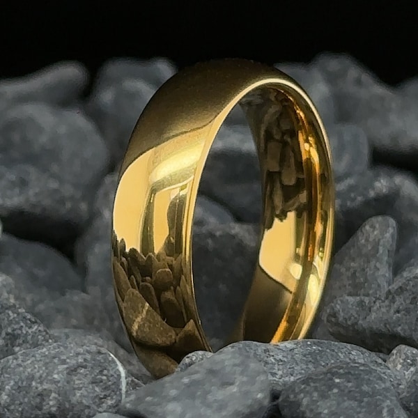 6mm Polished Gold Tungsten Wedding Band - Men's and Women's Tungsten Ring - Anniversary Gift