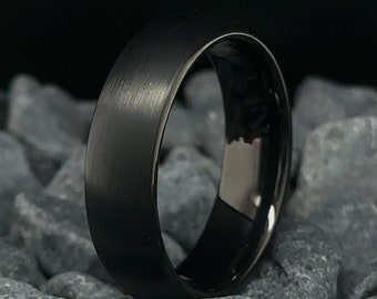 Black Brushed Tungsten Carbide Wedding Band - 6mm Men's Black Ring - Gift For Him - Black Tungsten Ring - Men's Engagement Ring