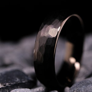 Black Hammered Tungsten Ring - 6mm Unisex Wedding Band -  Anniversary Ring - Obsidian Black
