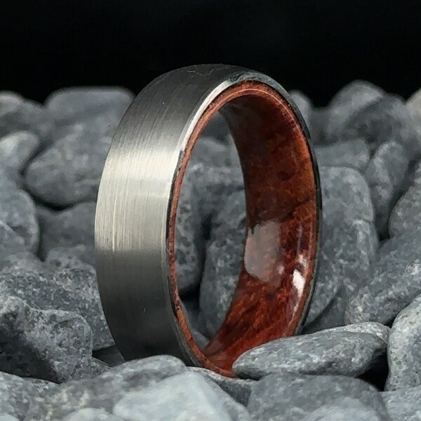 Silver Tungsten Ring with KOA Wood Interior - Brushed Finish - 6mm Men's Wedding Band - Nature Wedding Ring - Anniversary Gift