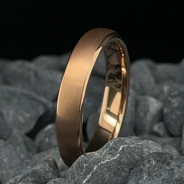 4mm Brushed Rose Gold Tungsten Wedding Band - Unisex Tungsten Ring