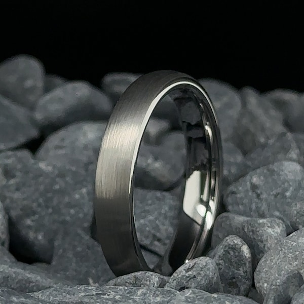 Brushed Tungsten Ring Silver Finish - 4mm His and Hers Wedding Bands - Anniversary Gift