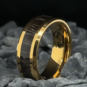 8mm Tungsten Ring with Gold and Koa Wood Finish - Men's Tungsten Wedding Band - Anniversary Gift