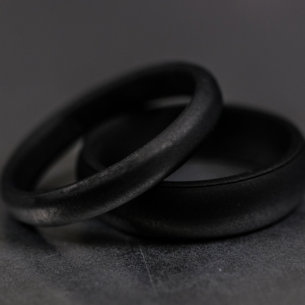 Black Silicone Wedding Band Set - 4mm and 6mm His and Hers Unisex Active Lifestyle Ring