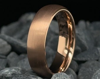 6mm Brushed Rose Gold Tungsten Wedding Band - Unisex Tungsten Ring