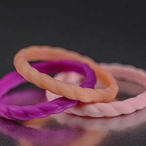 Silicone Band Set  Pink and Purple Braided 2mm - Unisex Active Lifestyle Rings - 3 Pack