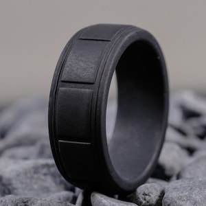 Black Silicone Wedding Band 8mm - Unisex Active Lifestyle Ring - Obsidian Matte Black