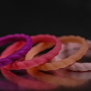 2mm Silicone Band Set - Pink and Purple Braided Bands 4 Pack - Unisex Active Lifestyle Rings