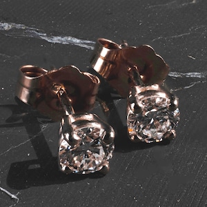 14K Rose Gold Diamond Stud Earrings, Solid Gold , VVS Round Cut 0.50ct Total Lab Grown 4mm,  Anniversary Gift for Her - Solitaire Push-Back