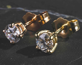 Pendientes de botón de diamantes de 14 quilates, oro rosa, oro amarillo, diamante cultivado en laboratorio de talla redonda VVS de 0,50 ct en total, 4 mm. Regalo de aniversario para ella.