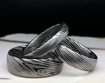 Men's Tungsten Ring - Damascus Steel Brushed Bands - Wedding Bands - Engagement Ring - Unique Tungsten Bands - Anniversary Gift