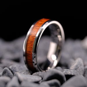 Tungsten Wedding Band - Koa Wood Inlay - 6mm Men's Wedding Band - Nature Wedding Ring - Anniversary Gift - Custom Engraved Ring