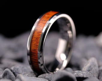 Tungsten Wedding Band - Koa Wood Inlay - 6mm Men's Wedding Band - Nature Wedding Ring - Anniversary Gift - Custom Engraved Ring