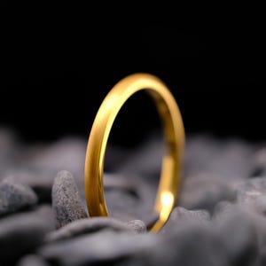 Yellow Gold Wedding Band Brushed - 2mm Tungsten Carbide Unisex Ring
