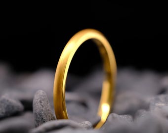 Yellow Gold Wedding Band Brushed - 2mm Tungsten Carbide Unisex Ring