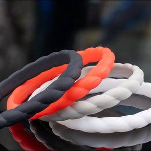 Silicone Band Set – Braided 2mm Unisex Active Rings, 4-Pack in Black, Red, Grey, White