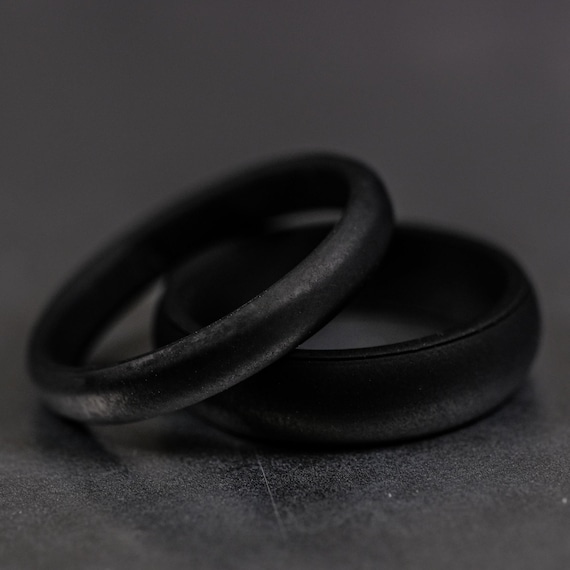 Black Silicone Wedding Band Set - 4mm and 6mm His and Hers Unisex Active Lifestyle Ring