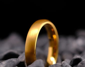 4mm Brushed Yellow Gold Tungsten Wedding Band Men's and Women's