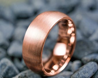 8mm Brushed Rose Gold Tungsten Wedding Band – Unisex Customizable Ring