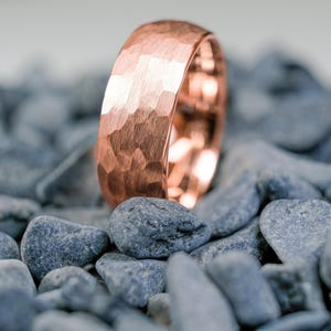 8mm Hammered Rose Gold Tungsten Wedding Band – Unisex Customizable Comfort Fit Ring