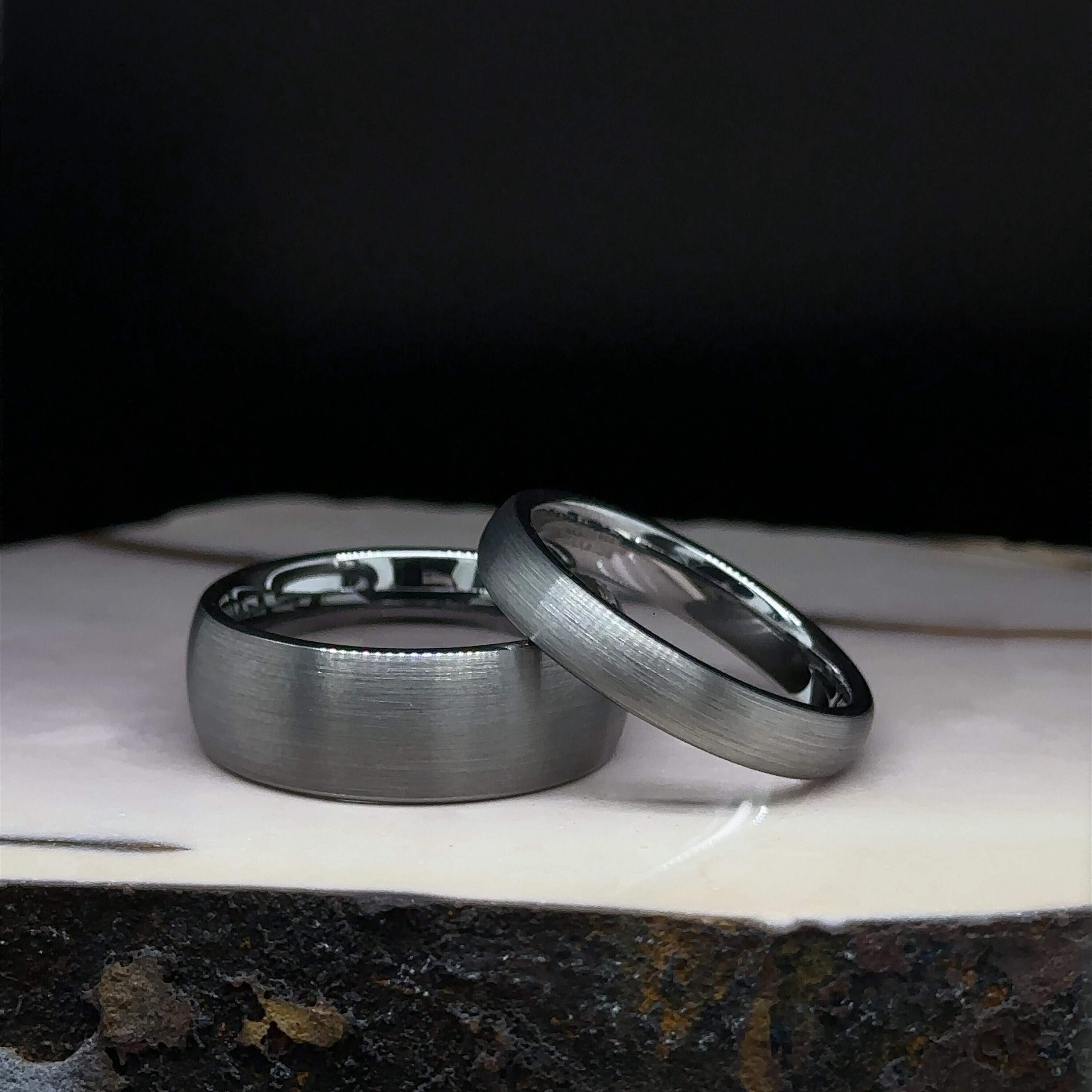 Cubic Zirconia Wedding Band Ring 2-Piece Set 6.5 mm Him & Hers 3.5 mm Black Onyx -Sterling Silver Size 6