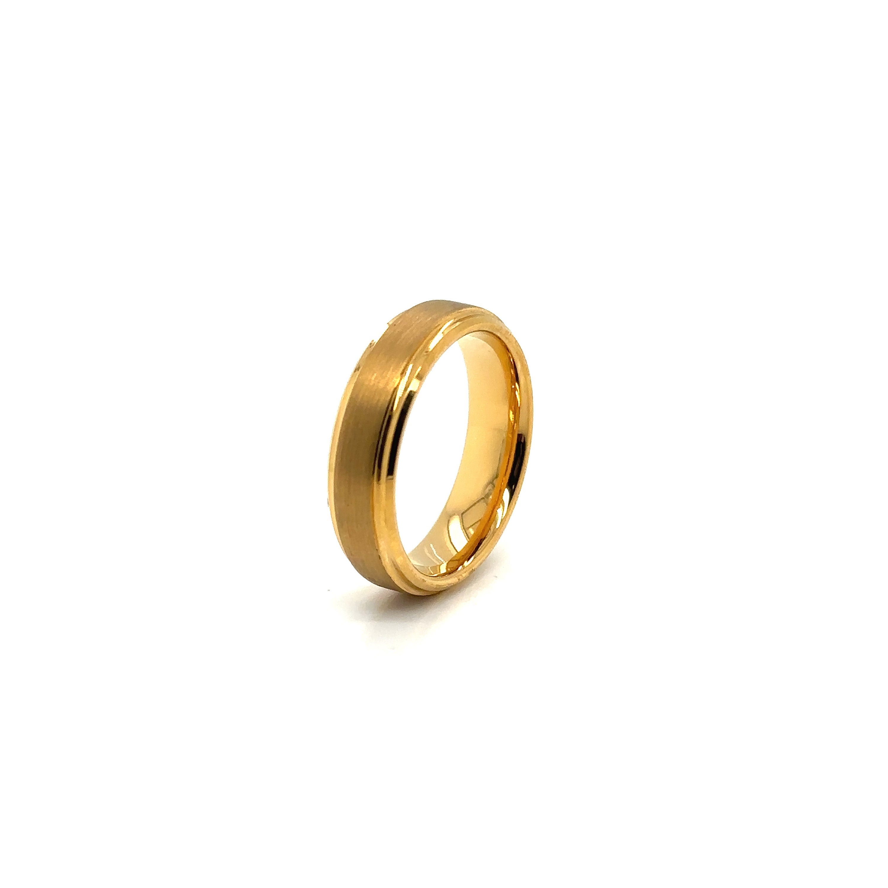 Tungsten Ring Tungsten Yellow Gold Band BEVELED EDGES Finish Etsy