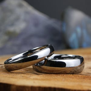 White Gold Tungsten Wedding Bands Set - 4mm and 6mm Polished and Elegant Rings for Men and Women